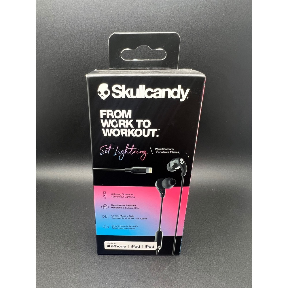 Skullcandy Set Lightning Wired Earbuds Black IPX4 Sweat Resistant S2SGY-N740